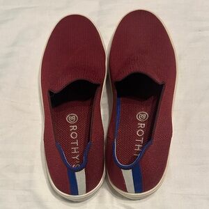 Rothy's Burgundy Slip-On Shoes with Blue Stripe